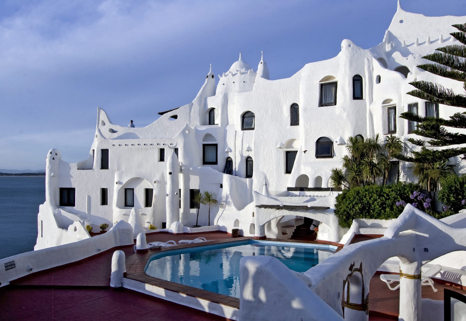 Real view of Casapueblo overlooking the coast at Punta Ballena