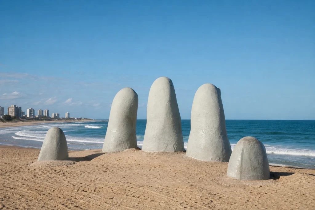 La Mano sculpture emerging from the sand in Punta del Este
