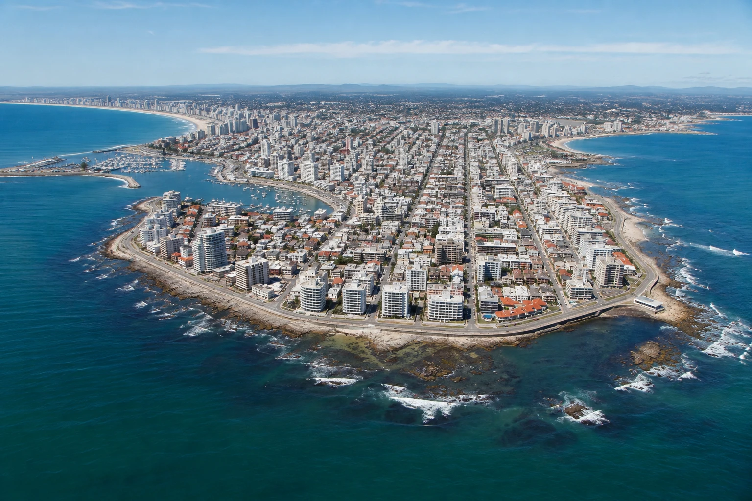 Aerial view of the Punta del Este Peninsula and its surrounding coastline