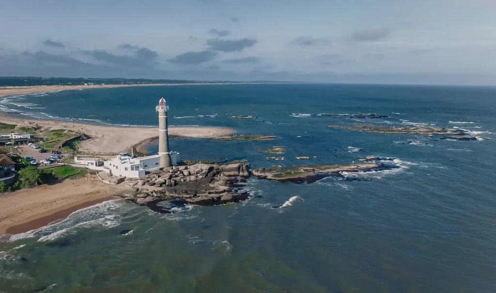 Sandy coastline and low-rise buildings at José Ignacio, Uruguay