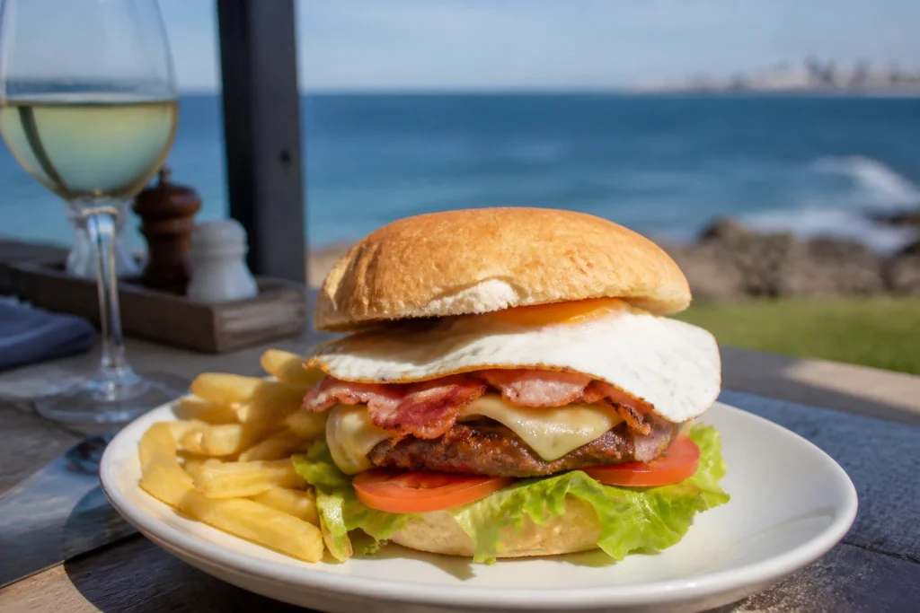Uruguayan chivito served at a coastal restaurant in Punta del Este