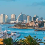 Coastal view of the Punta del Este Peninsula and harbor in Uruguay