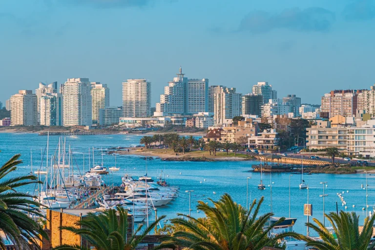 Coastal view of the Punta del Este Peninsula and harbor in Uruguay