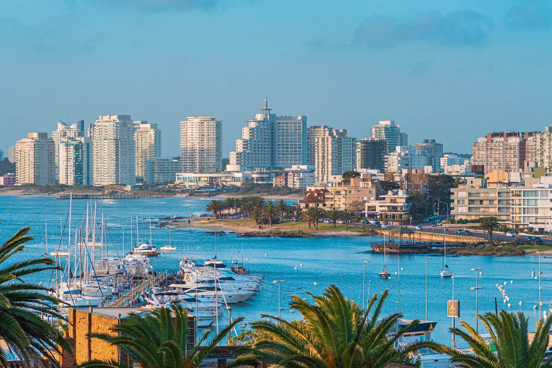 Coastal view of the Punta del Este Peninsula and harbor in Uruguay