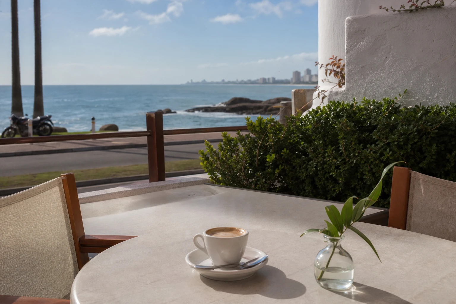 Coffee on the sea-view terrace at Cresta Café in Punta del Este