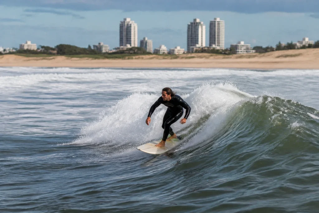 Surfer riding an Atlantic wave at Playa Brava in Punta del Este
