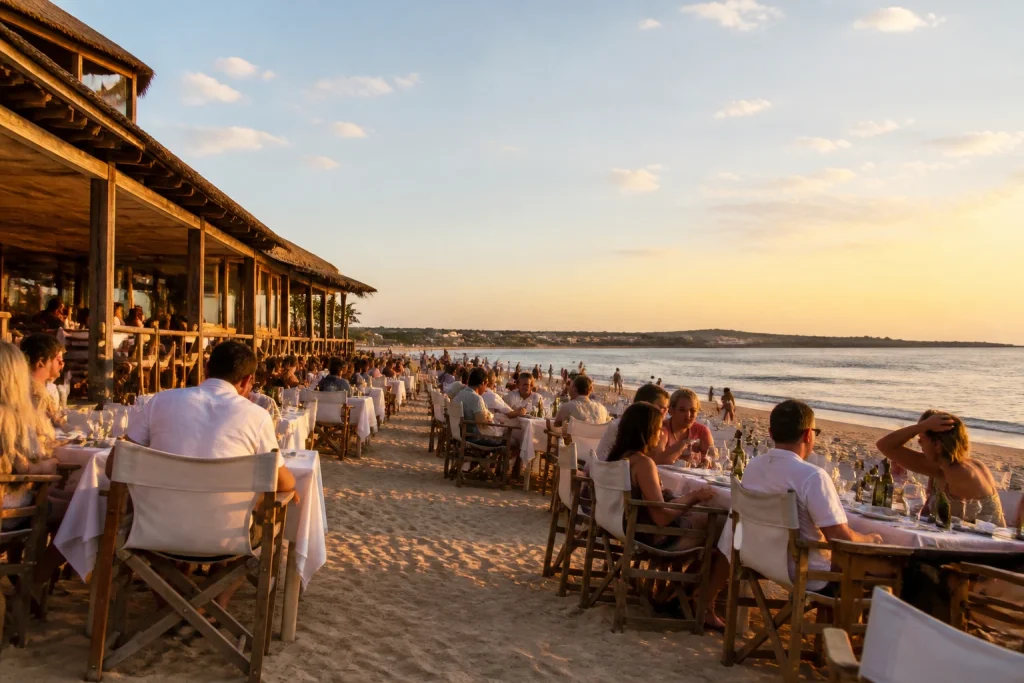 La Susana beach restaurant with tables in the sand at Playa Mansa in José Ignacio