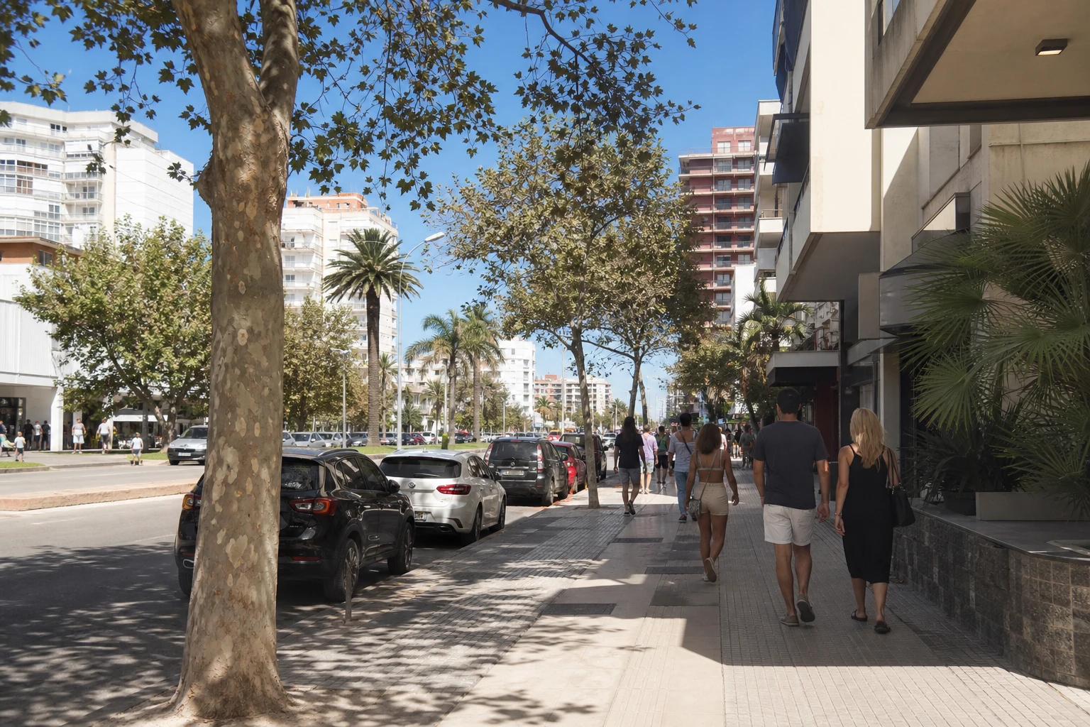 Pedestrian view along Avenida Gorlero in Punta del Este