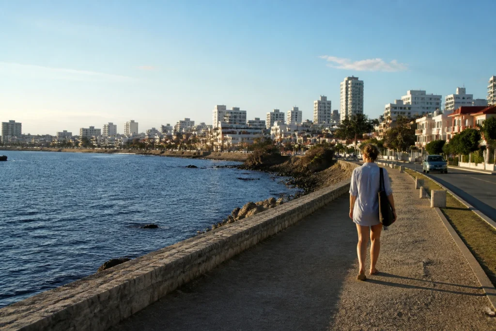 Pedestrian exploring the Punta del Este waterfront