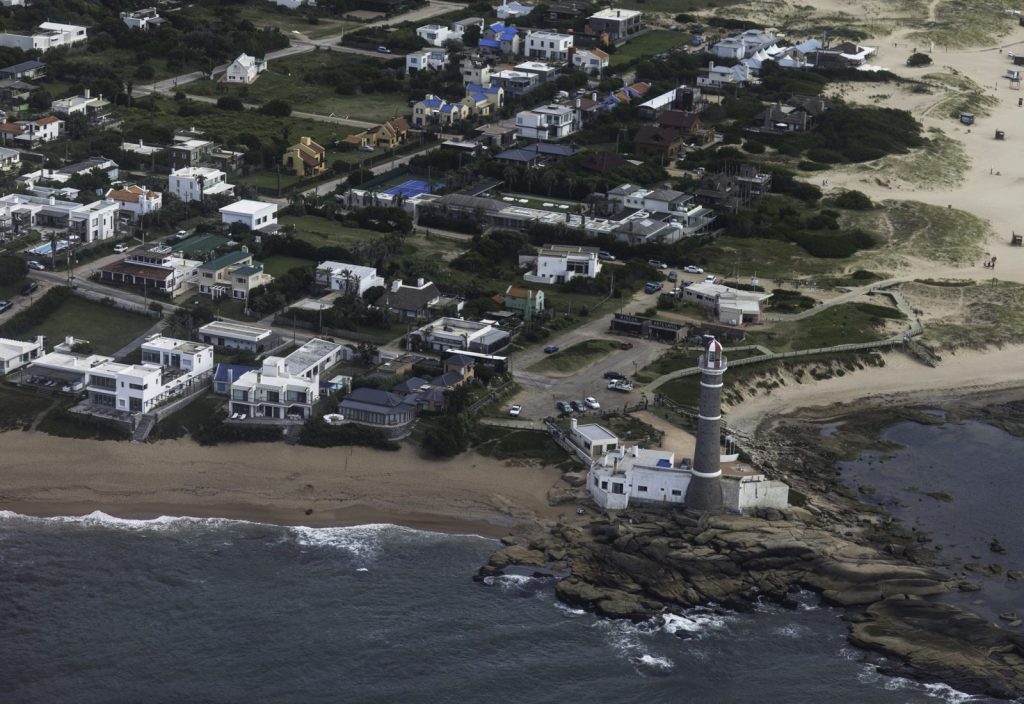 Real aerial photograph of José Ignacio lighthouse and the surrounding coast