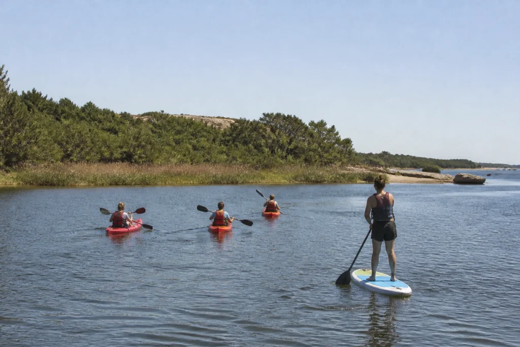 Non-motorized paddlers on Laguna Garzón near the protected shoreline.