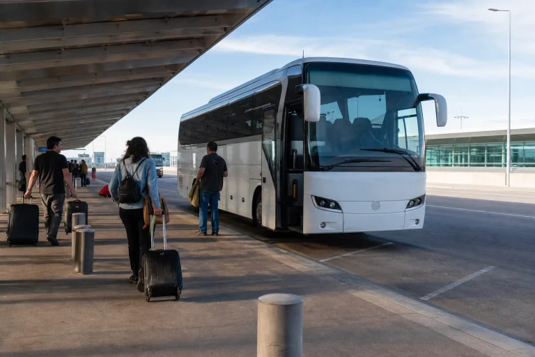 Intercity coach at Carrasco International Airport for travel toward Punta del Este
