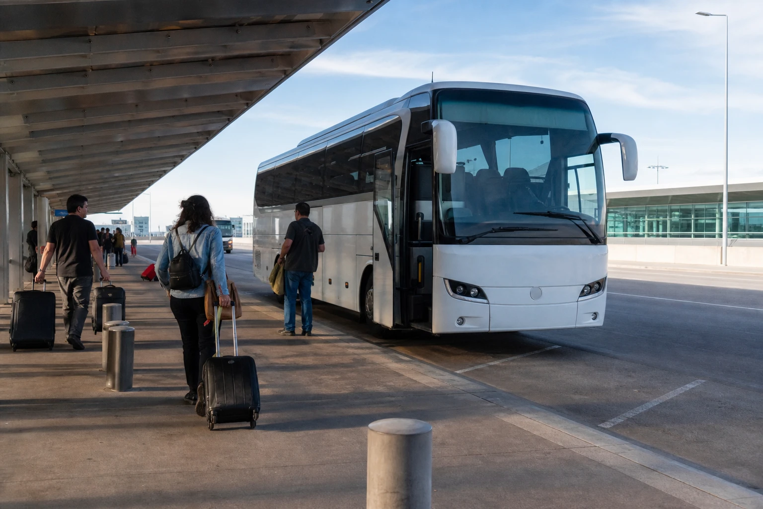 Intercity coach at Carrasco International Airport for travel toward Punta del Este