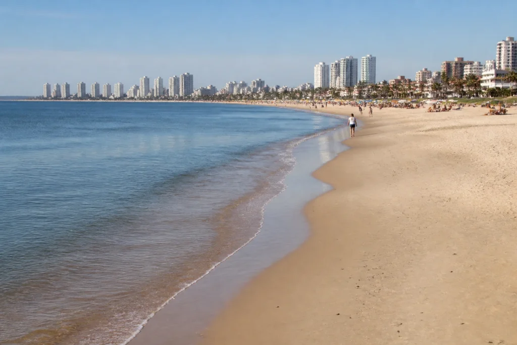 Long Playa Mansa shoreline used to organize beach visits by numbered paradas