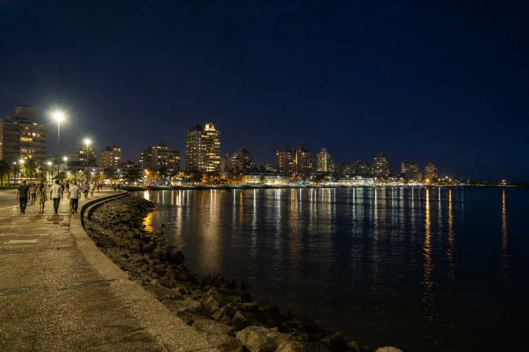 Punta del Este waterfront illuminated at night