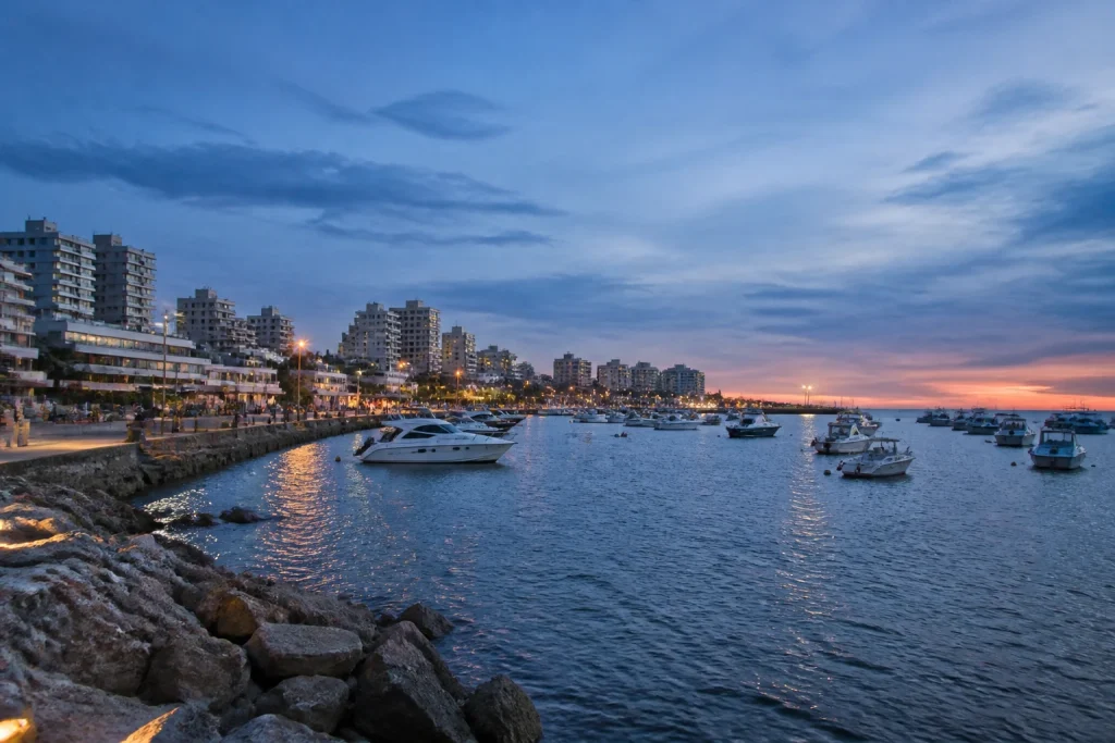 Evening view of Punta del Este harbor and marina