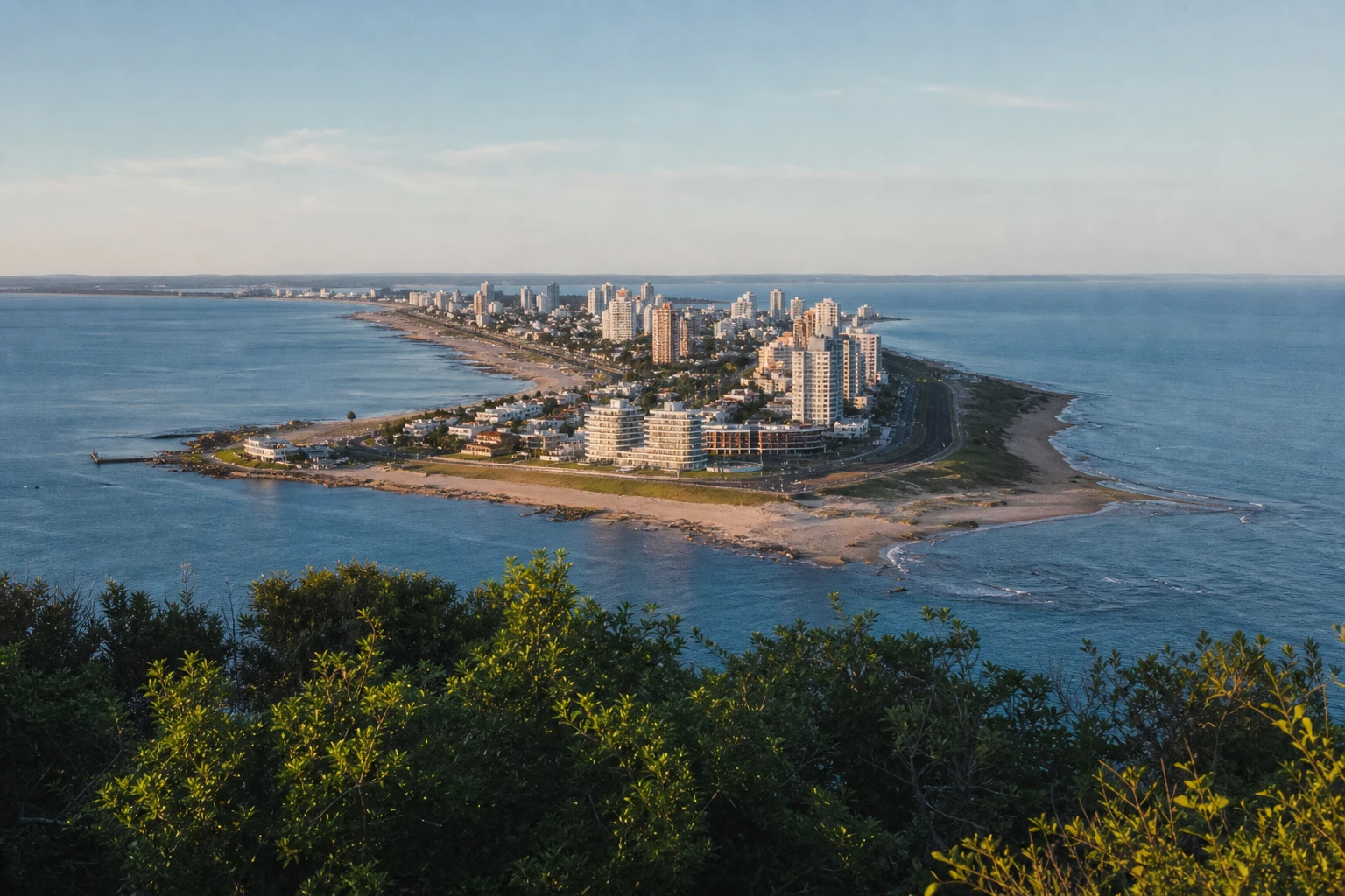 Punta del Este Peninsula with ocean and beachfront cityscape