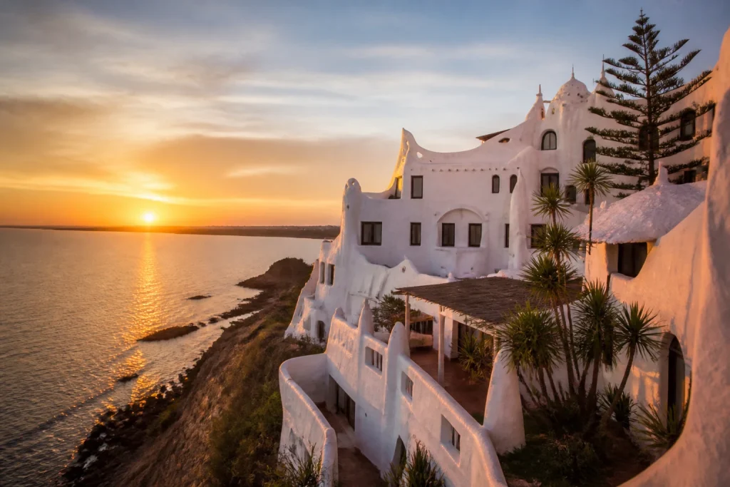 Casapueblo at Punta Ballena in natural sunset light.