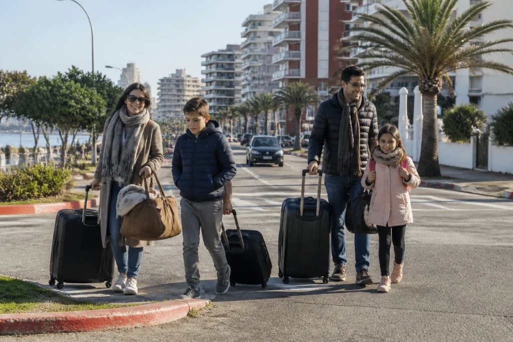 Family traveling through central Punta del Este