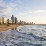 Punta del Este coastline at golden hour in summer