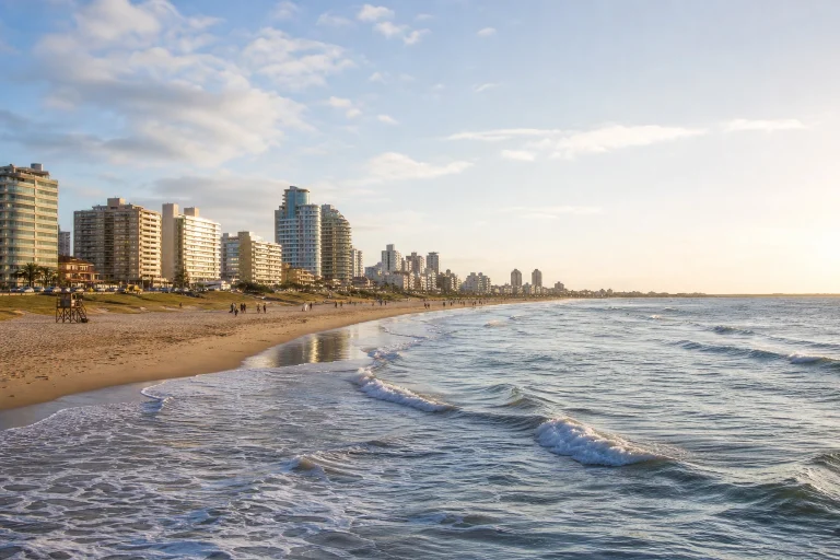 Punta del Este coastline at golden hour in summer