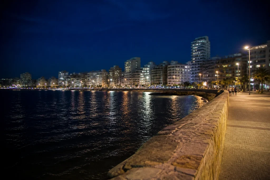 Evening lights along the Punta del Este Peninsula waterfront