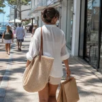 Traveler carrying unbranded shopping bags in Punta del Este