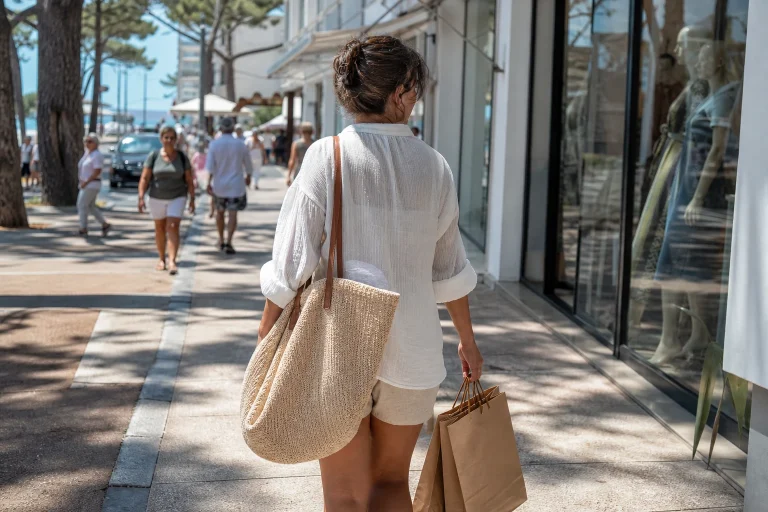 Traveler carrying unbranded shopping bags in Punta del Este