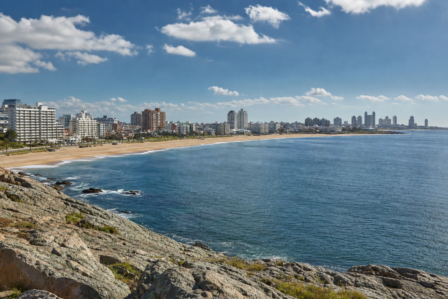 Wide coastal view of Punta del Este Peninsula in Uruguay.