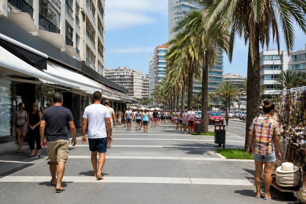 Commercial streetscape along Avenida Gorlero in Punta del Este