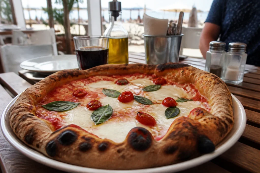 Wood-fired pizza at a casual Punta del Este restaurant