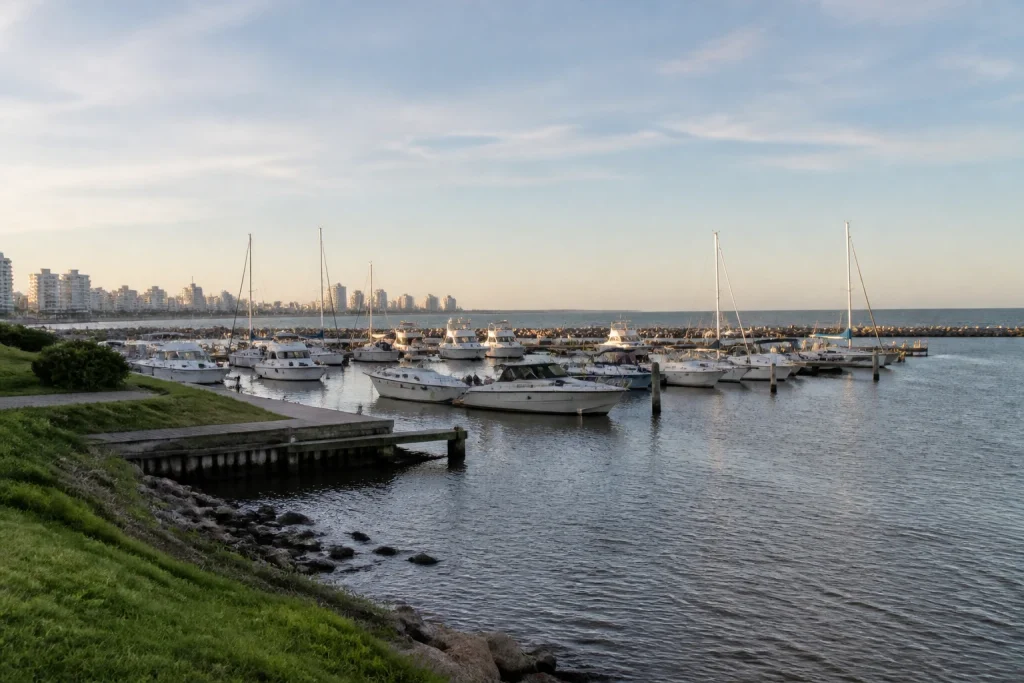 Recreational boats in Puerto de Punta del Este during late afternoon