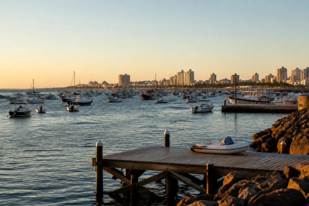 Boats in Punta del Este port during late afternoon