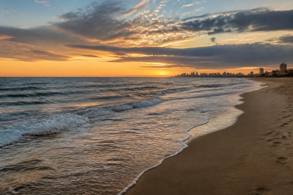 Playa Brava shoreline in Punta del Este near dusk
