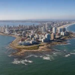 Elevated view of the Punta del Este peninsula between Playa Mansa and Playa Brava