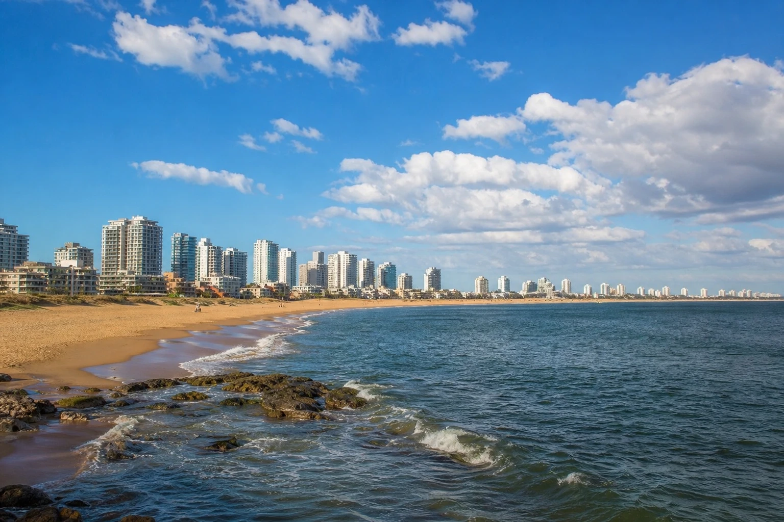 Punta del Este Peninsula and coastline beneath partly cloudy skies