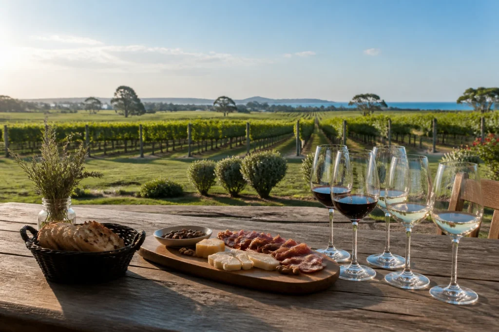 Wine tasting with cheese and charcuterie beside vineyards near Punta del Este