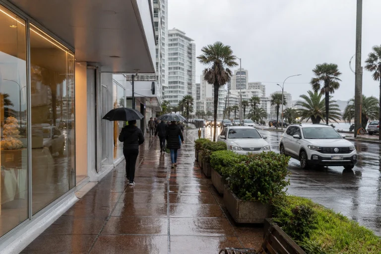 Rain falling along Avenida Gorlero in Punta del Este