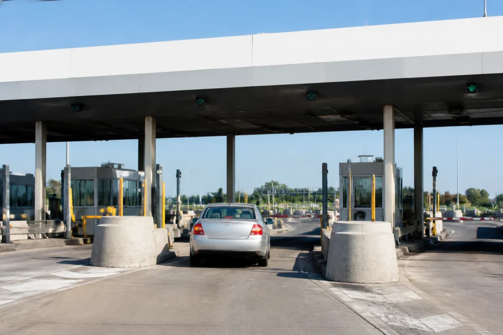 National toll plaza on a Uruguay road trip route