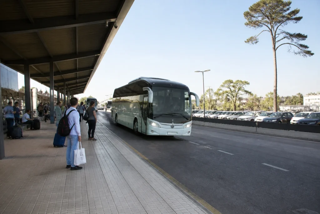 Intercity coach arriving at the Punta del Este Bus Terminal